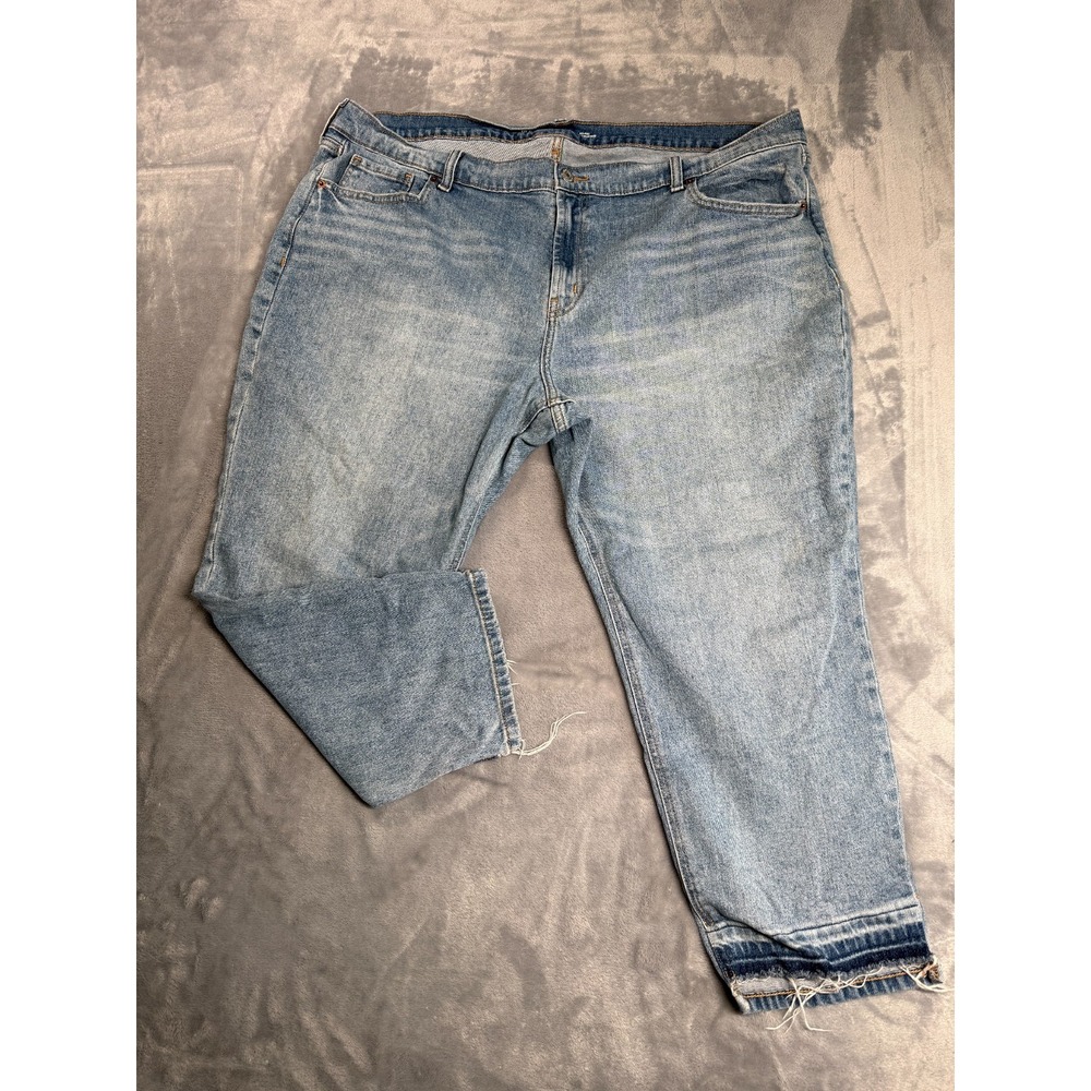 Old Navy Boyfriend Jeans Women 18P Blue Denim Cotton Stretch Mid Rise Frayed Hem